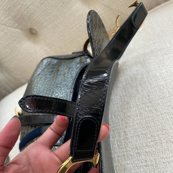 Dior crocodile bag Saddle Embossed Green/Blue gold hardware , rare find - Picture 11 of 16